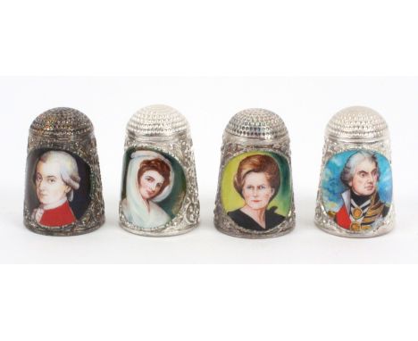 Four commemorative silver and enamel thimbles by Peter Swingler, comprising, Lord Nelson Trafalgar Bicentenary 1805-2005, sig