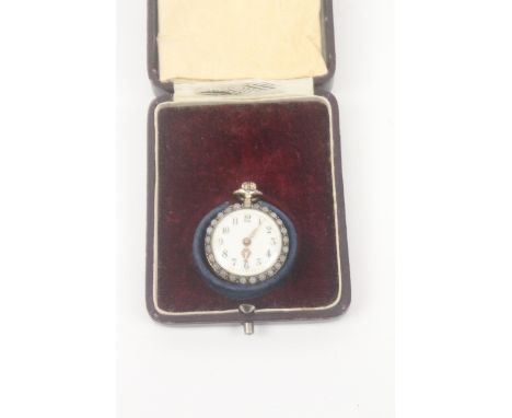 A late 19th Century enamel and stone set lady's fob watch, enamel dial with a border of stones, the reverse in enamels with a