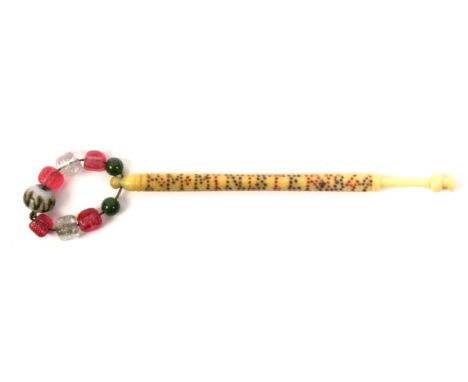 A rare bone lace bobbin, vertically spot inscribed in alternate red and green 'Joseph Best PM Minister 1844'. &nbsp; &nbsp; &