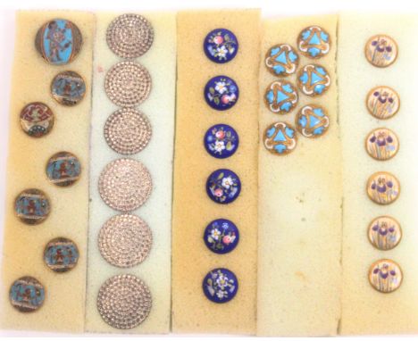 Buttons - various sets, comprising a set of six Satsuma porcelain decorated with flowering plants, 1.6cms, a set of six clois