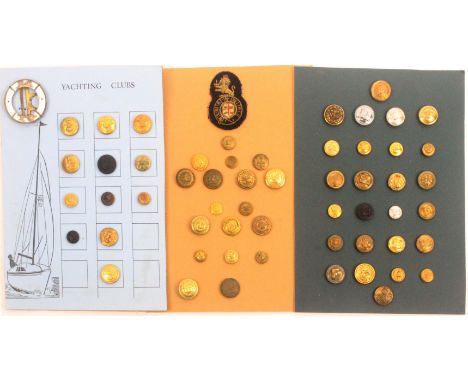 Buttons - naval and maritime, comprising a card display yachting clubs, twelve, and a buckle, another shipping lines, twenty 
