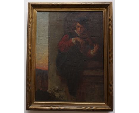 anonyme/r Künstler/in, "Violinenspieler", frühes 20. Jh., Öl/Lwd. HxB 37x28cm, in Jugendstilrahmung, Gesamt-HxB 42x33cm