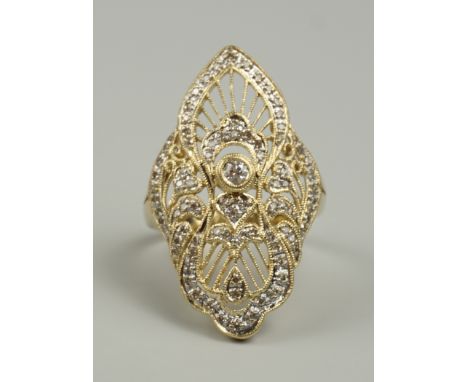 prachtvoller Ring mit ca.50 Diamant-Brillanten, 585er Gelbgold Goldschmiedearbeit, Gew.6,41g, filigraner Ringkopf mit Dia.-Br