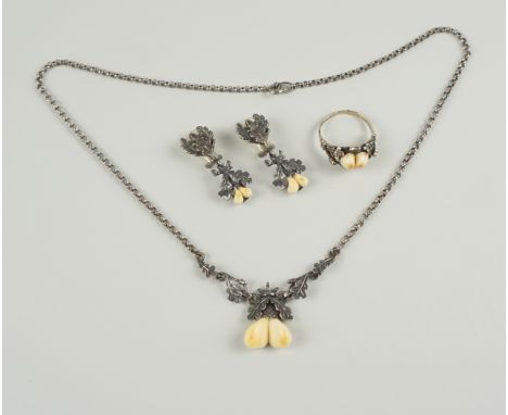 4-tlg. Set Grandel-Trachtenschmuck, 835er Silber, Silberschmiedeanfertigung Gesamt-Gew.19,46g, ungedeutete Herstellerpunze "G