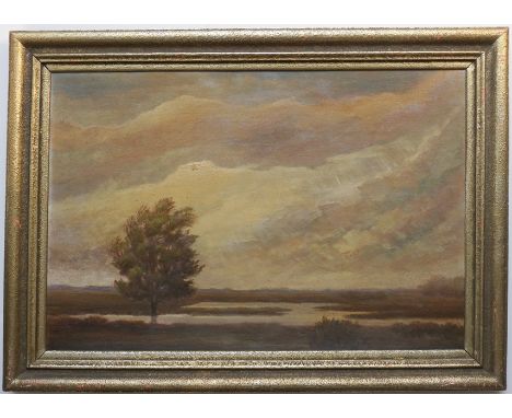 anonyme/r Künstler/in, "Baum in Moorlandschaft", 1920er Jahre, Öl/Hf. HxB 50x74cm, gerahmt, Gesamt-HxB 62,5x86,5cm