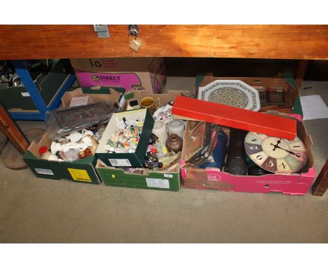 Five boxes containing various ornaments, china, kitchenalia etc.