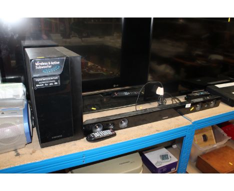 A Samsung soundbar and sub-woofer