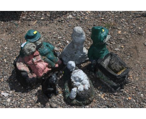 Five concrete garden ornaments