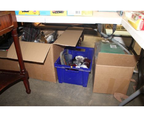 Four boxes containing various sundry items to include books, kitchenalia, glass ware etc.