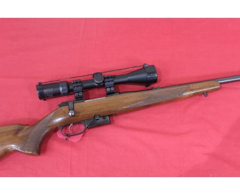 A .22 Hornet centrefire Cal. bolt action rifle by Brno Arms. Ser. No.56194 complete with a 3-9x40 scope. In overall very good