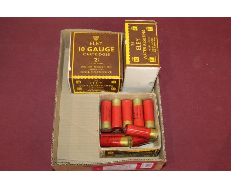 Two boxes (50) of Eley 10 bore cartridges 2 5/8th", 4 shot 1 5/16th oz; together with a part box (15)This item can only be pu