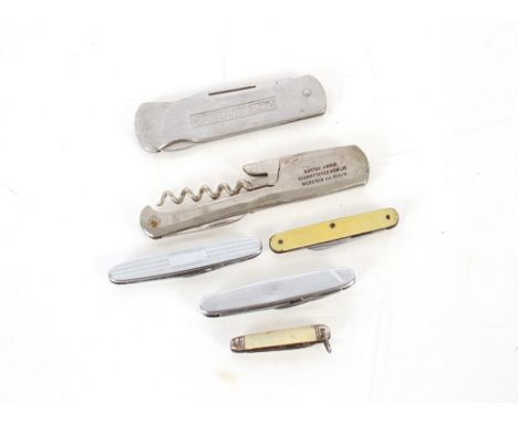 Six various pocket knives. This item can only be purchased by someone over the age of 18 and ID verification may be required.