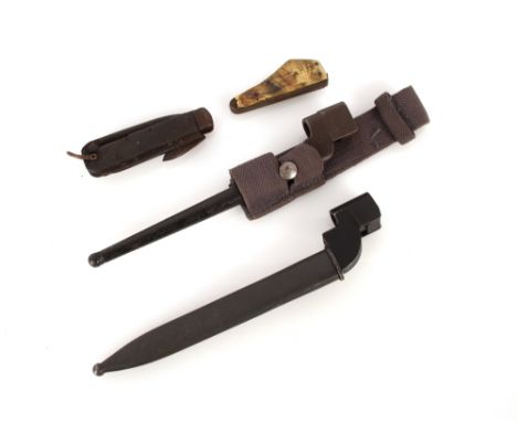 A British No.9 bayonet with scabbard; a No.4 bayonet with scabbard and webbing frog, together with a relic Jack knife and a s