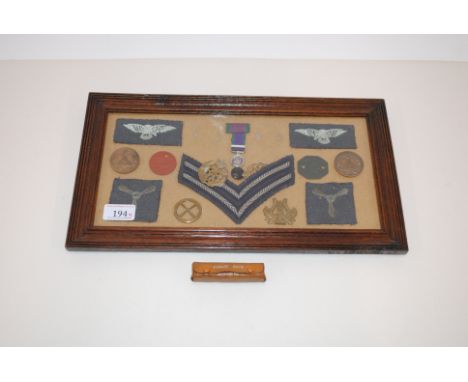 A montage of R.A.F. related items including dog tags, badges, a miniature G.S.M. with South Arabia clasp etc. also included a