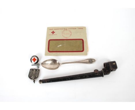 A mixed lot including a No.4 bayonet, letters from Jerseys during occupation and a spoon with insignia. This item can only be