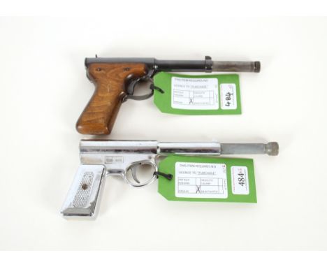 A Gat chromed example with a Diana Model 2 air pistol. As a post 1939 air weapon the restrictions of the crime Reduction Act 
