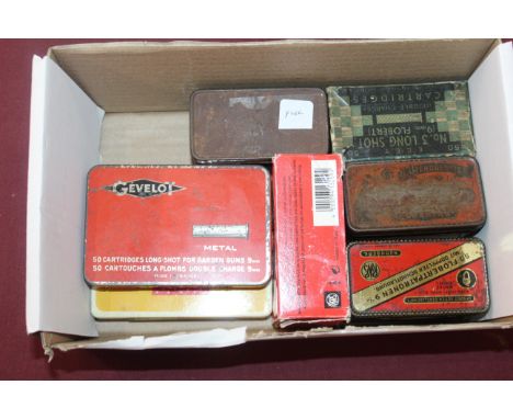 A full tin and box of 9mm / No.3 cartridges (100) with approx.. 90 within various tins etc. This item can only be purchased b