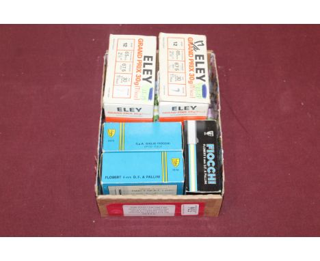 Three full boxes (150) 9mm/ No.3 garden gun cartridges with 42 Eley Grand Prix 2½ 1 1/16th oz No.7 shot cartridges. This item