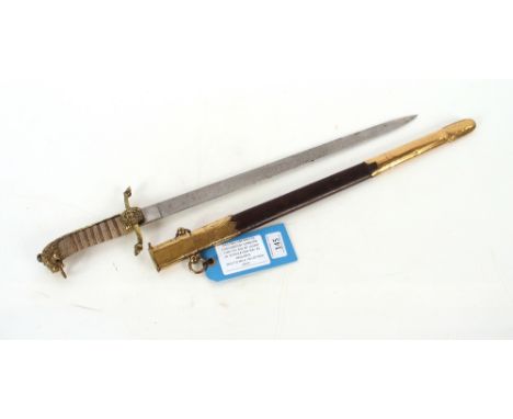 A GRV R.N.R. dirk with brass mounted leather scabbard (NB. retaining catch missing) This item can only be purchased by someon