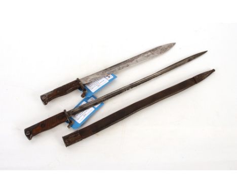 A German model 1898 (2nd pattern) bayonet with scabbard together with a model 1898/05 (2nd Pattern) bayonet, no scabbard and 