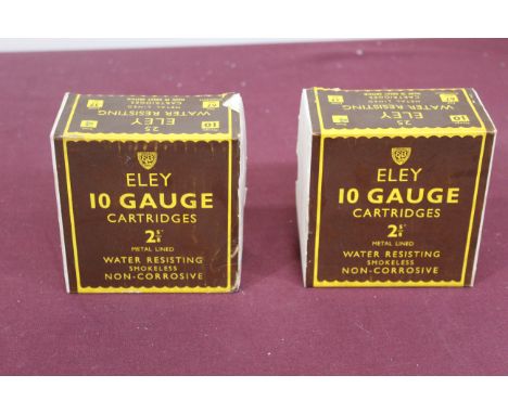 Two unopened boxes (50) of Eley 10 bore cartridges 2 5/8th", 4 shot 1 5/16th oz. This item can only be purchased by someone w