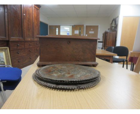 A 19th Century walnut cased Table Top Polyphon playing 15 1/2 inch discs, the case with floral inlay and labelled Archer &amp