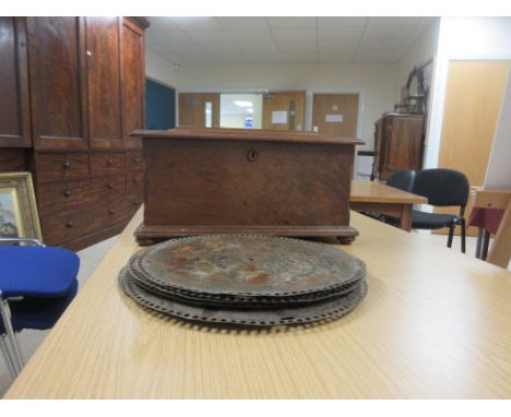 A 19th Century walnut cased Table Top Polyphon playing 15 1/2 inch discs, the case with floral inlay and labelled Archer &amp