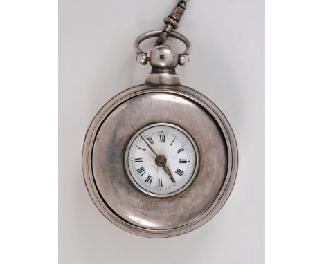 A Georgian silver pair cased Half Hunter Pocket Watch, the white enamel dial with roman numerals and subsidiary dial by Sam U