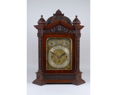 A 19th Century Bracket Clock having three train fusee striking and chiming movement, engraved brass dial with silvered chapte
