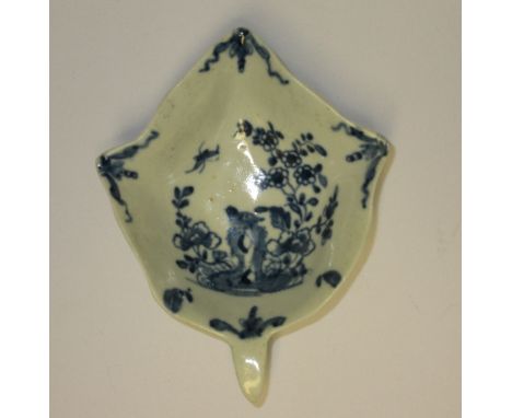 A Worcester Pickle Dish, circa 1756, of ivy leaf shape, painted in blue with 'The Two-Peony Rock Bird' pattern with a Chinese