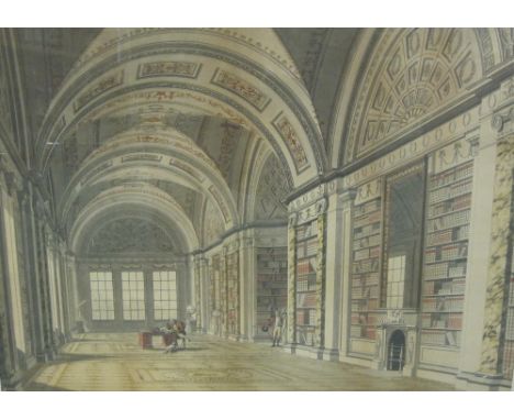 AFTER THOMAS MALTON (1748-1804)Sir Christopher Sykes in the Library at Sledmere Hall, Yorkshirehand coloured aquatint engravi