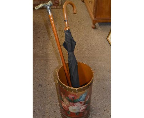 Floral decorated stick stand and contents