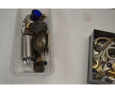 One box of mixed items to include assorted pocket watches, brass buttons, table lighter etc