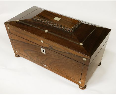TEA CADDY WITH MOTHER OF PEARL INLAY - 17.5 CMS (H) APPROX