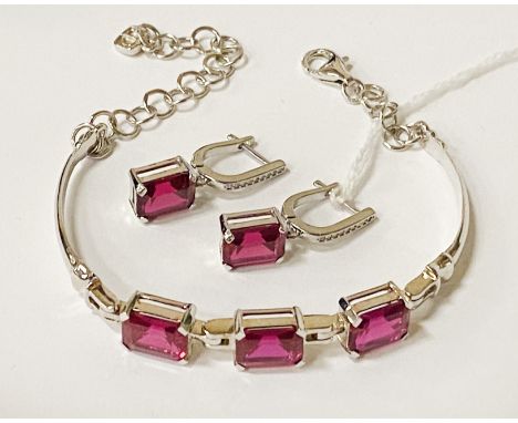RUBY LEVER BACK EARRINGS &amp; MATCHING BRACELET