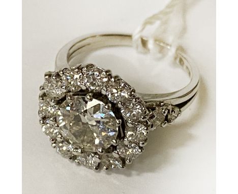 ROUND BRILLIANT DIAMOND HALO RING - APPROX 1.45 CT TOTAL, CENTRAL STONE APPROX 1.15CTS, VSI CLARITY, COLOUR I, WITH CERTIFICA