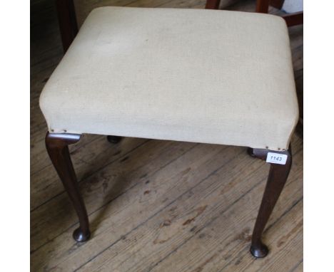 An Edwardian mahogany upholstered stool on cabriole legs