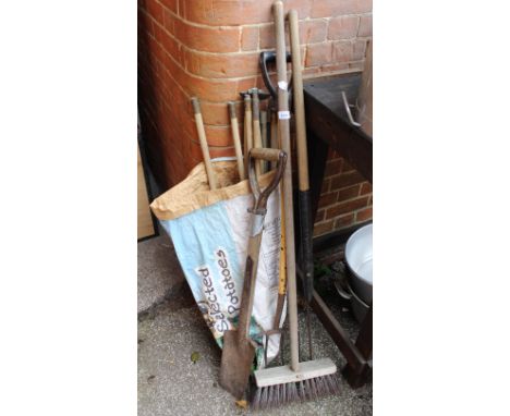 Mixed garden tools plus chimney sweep poles