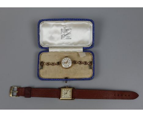 9ct gold ladies Everite watch together with a vintage Tissot watch with pig skin strap (working) 