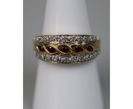 9ct ruby and diamond set ring - Size O 