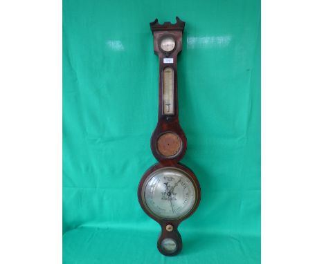 Mahogany cased banjo barometer by D. Cohen, Newcastle on Tyne (convex circular mirror missing)