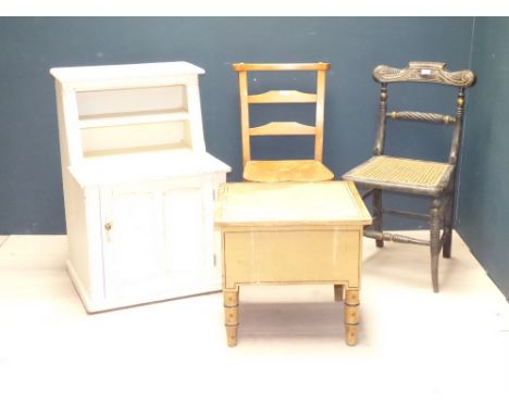 Decorative cream painted bedside cupboards painted commode and 2 single chairs, 83cmHx55cmW & Lloyd loom style chairs