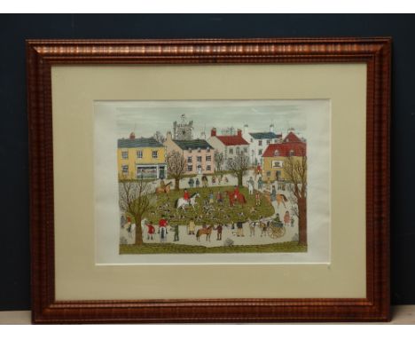 Large coloured hunting print scene signed in pencil Vincent Haddelsey 110/175, framed & glazed 50x72