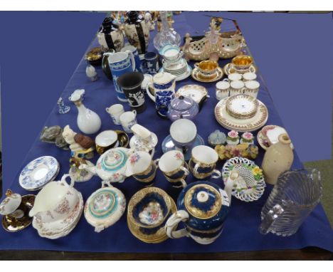 Large qty of mixed china & glass including miniature Meissen jug and Augustus Rex cup and saucer