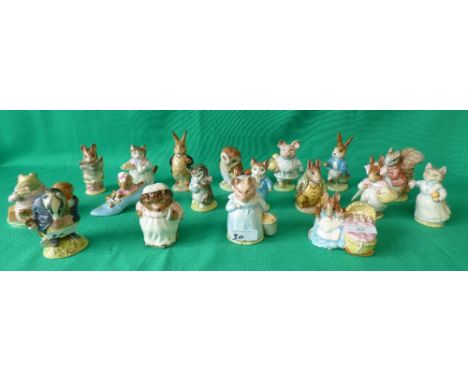 18 mixed Beswick, Beatrix Potter figures, gold back stamp Mr Jeremy Fisher, Ribby, Samuel Whiskers etc