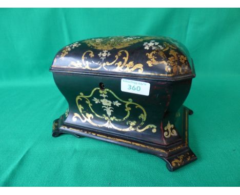Edwardian lacquered and gilt decorated tea caddy by Jennings & Betteringe (locket)