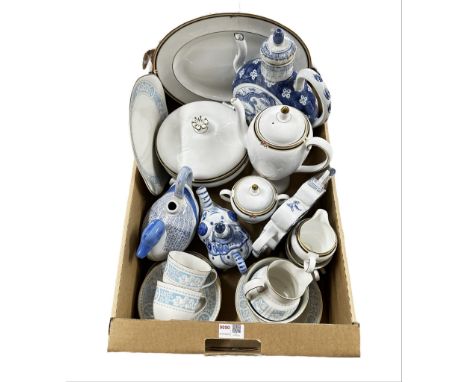 Collection of Oriental blue and white ceramics, Royal Doulton Hampton Court part tea set and Wedgwood Clio pattern tureen, ov