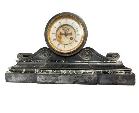 19th century - Belgium slate mantle clock with a visible escapementDimensions: Height:&nbsp;30cm&nbsp; Length/Width:&nbsp;53c