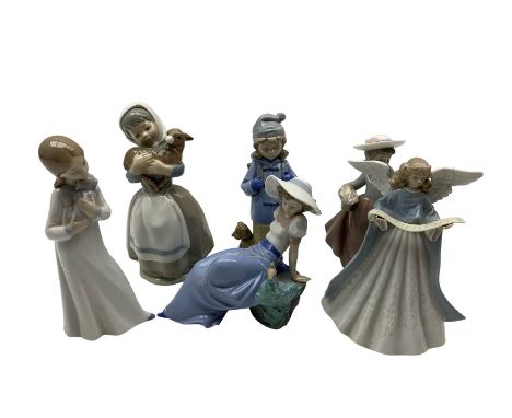 Lladro angel tree topper No.5962 and five Nao figures