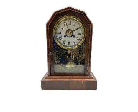 19th century American New Haven (Jerome) alarm clock, sounding the alarm on a bell.Dimensions: Height:&nbsp;36cm&nbsp; Length